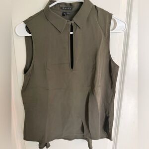 Theory Olive  100%  Silk Sleeveless Blouse
